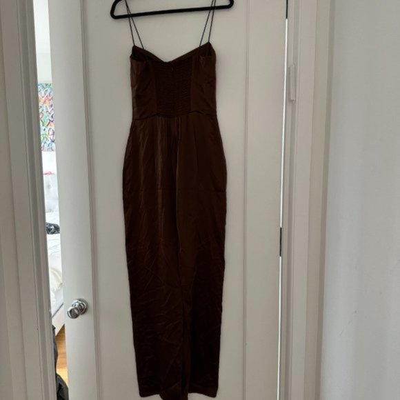 NWT Reformation Frankie Silk Maxi Dress SZ 4 Cafe Brown Center Back Slit - Picture 6 of 10